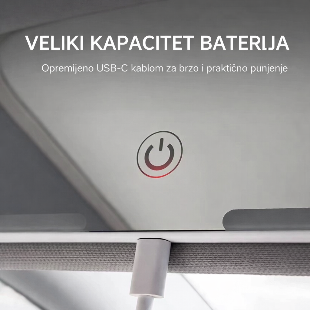 LED ogledalo za šminkanje u autu – 1000 lumena osvetljenja, podesiva bela svetlost 2600–6000K i touch kontrola