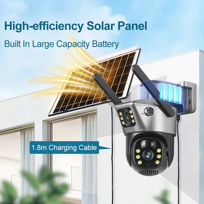 Spoljna Solarna 4G Kamera sa Duplim Sočivom – 4K Ultra HD, SIM Kartica, Video Nadzor Bez Struje