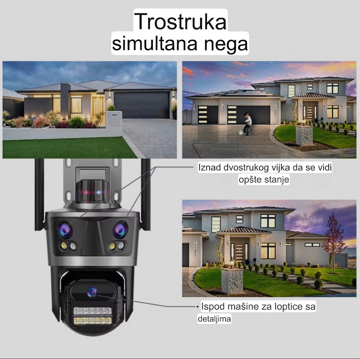 PTZ & WIFI kamera sa 3 sočiva - 3 ekrana, 12MP, praćenje objekta, sirena i noćni mod