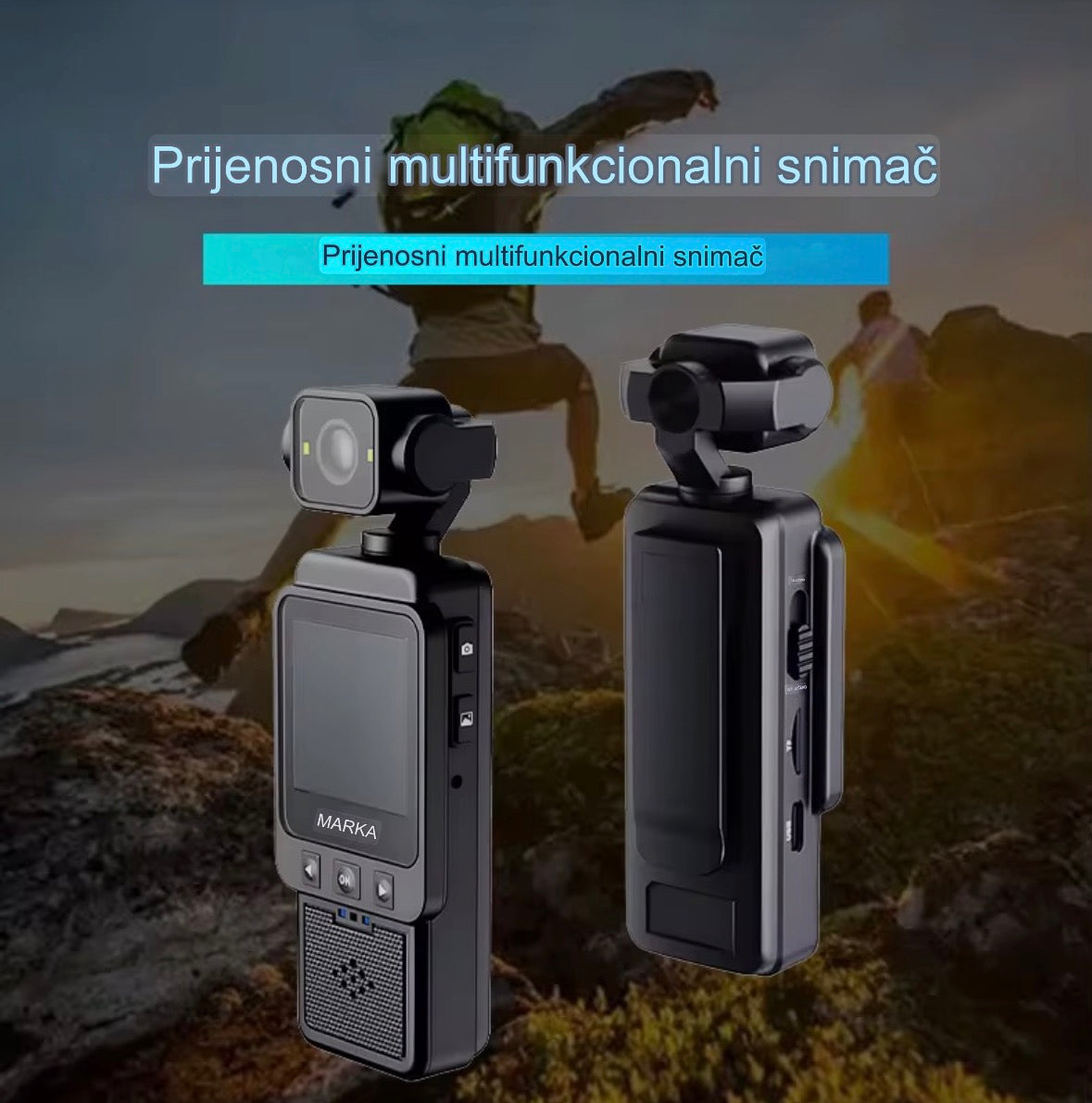 Mini prenosiva 4K WiFi kamera - Snimi u 4K Full HD-u sa rotacijom od 180°/90°, 7h snimanja sa baterijom od 1000mAh, blic, ekran 1,6 inča