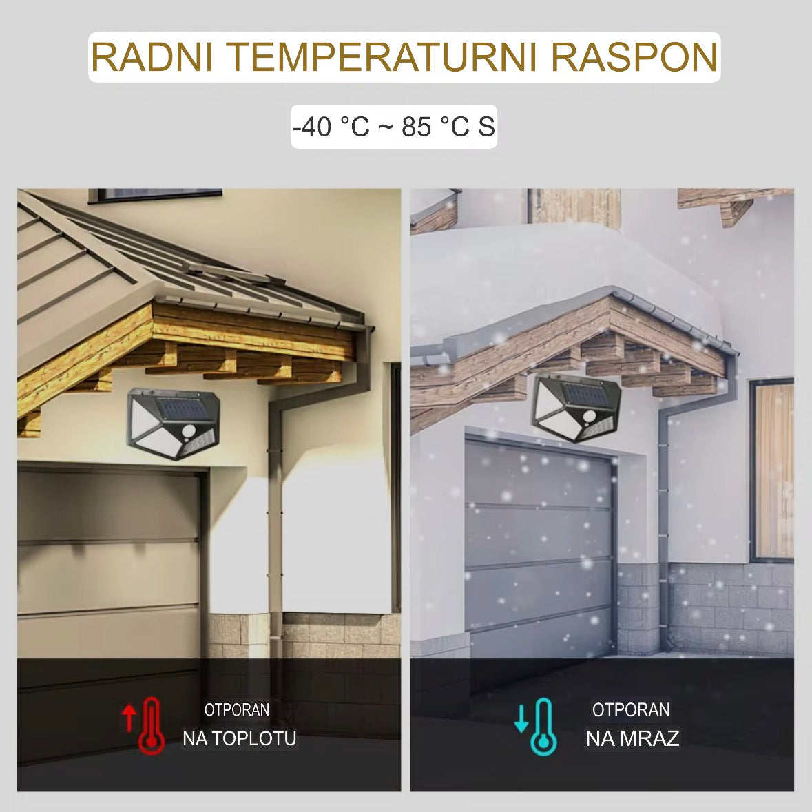 Solarna zidna lampa - baterija 1200mAh, otporna na sve vremenske uslove, domet senzora 5-8 metara