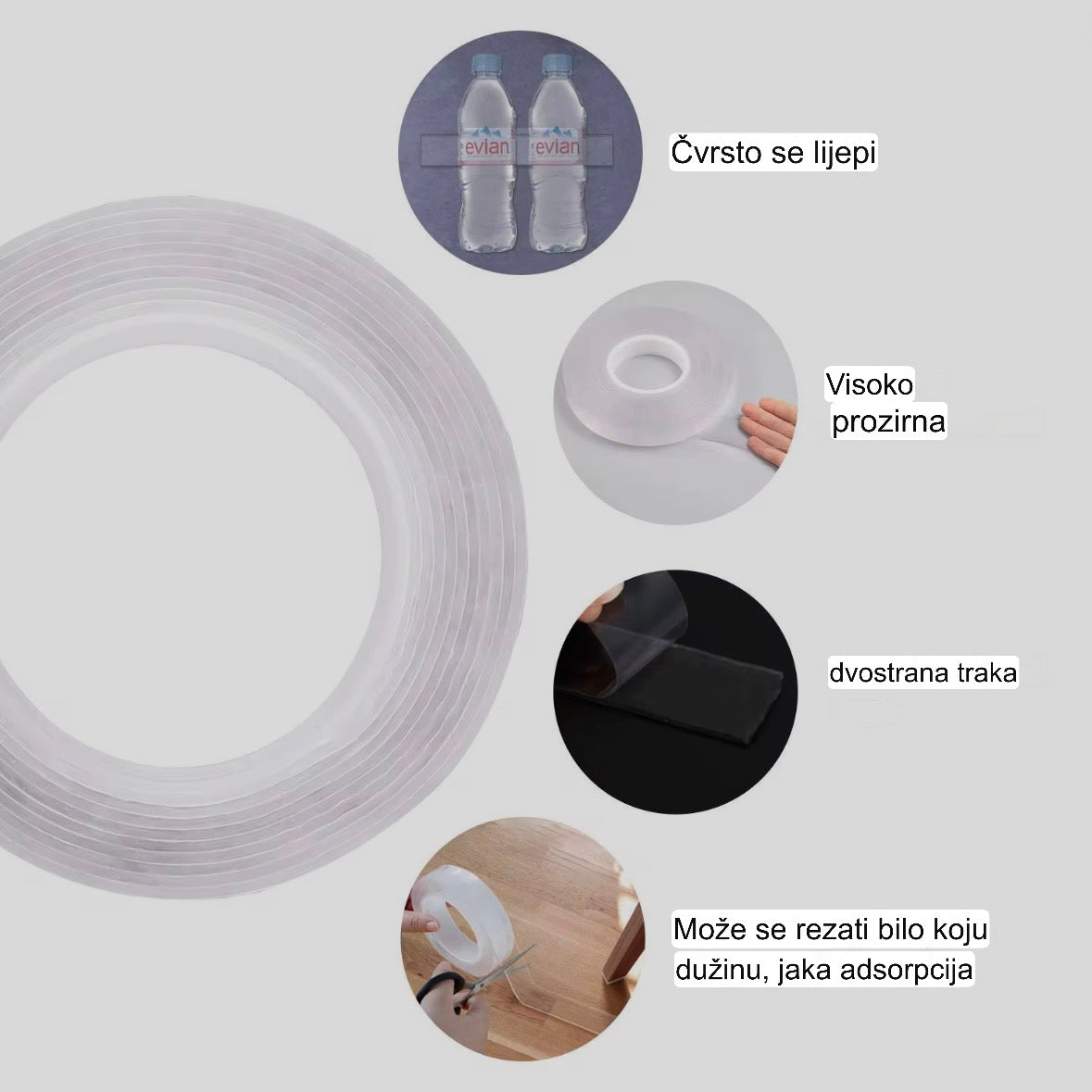 Dupla samolepljiva providna traka - 5m dužine, vodootporna, drži predmete do 1.5kg