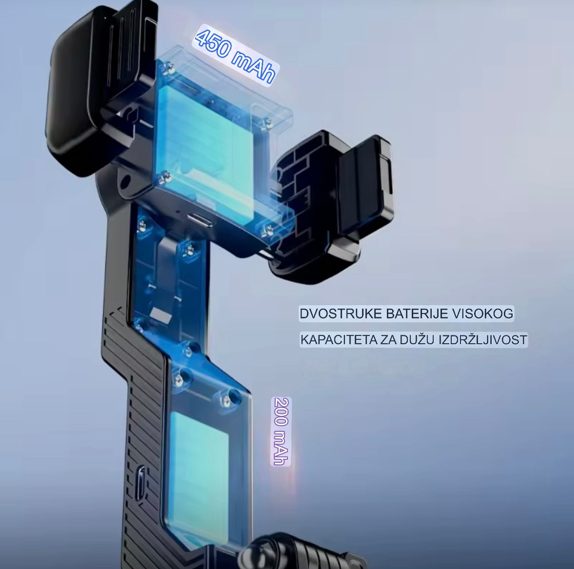 AI Gimbal Stabilizator 4u1 – Tripod, AI stabilizacija u pokretu, rotacija 360°, 3 moda LED svetla,