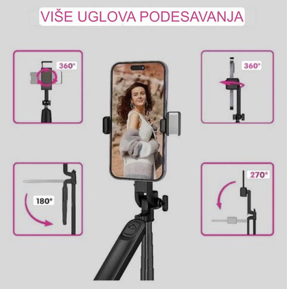 Gimbal selfie stick tripod 3u1 sa daljinskom kontrolom – stabilno snimanje, Bluetooth povezivanje i stalak za telefon visine do 170 cm