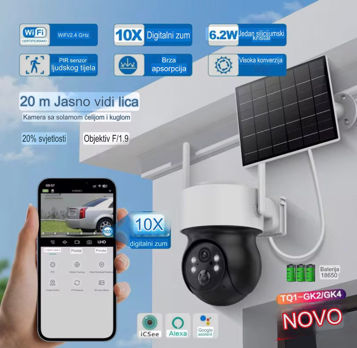 Solarna WIFI kamera- PTZ rotacija 360, 3 dana rada u potpunom mraku, ima ultra noćni vid, detekciju pokreta, otporna na sve vremenske uslove!