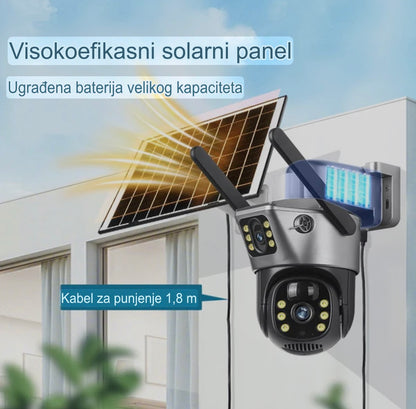 Spoljna Solarna 4G Kamera sa Duplim Sočivom – 4K Ultra HD, SIM Kartica, Video Nadzor Bez Struje