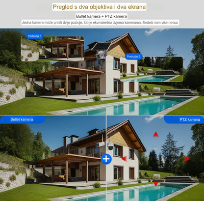 Spoljna Solarna 4G Kamera sa Duplim Sočivom – 4K Ultra HD, SIM Kartica, Video Nadzor Bez Struje