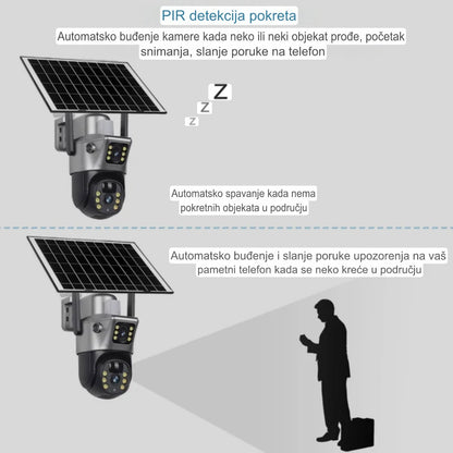 Spoljna Solarna 4G Kamera sa Duplim Sočivom – 4K Ultra HD, SIM Kartica, Video Nadzor Bez Struje