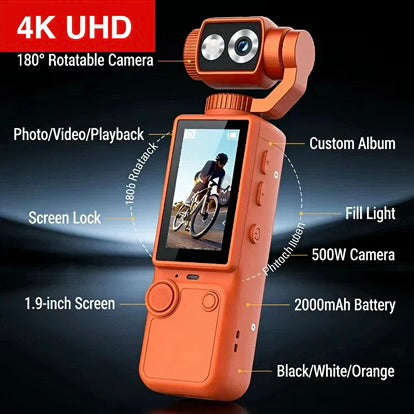 Mini Prenosiva Vlogging Kamera sa Ekranom – Full HD 1080P, 180° Rotirajuća Glava, USB Punjenje i Džepna Sportska Kamera