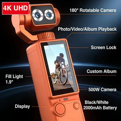 Mini Prenosiva Vlogging Kamera sa Ekranom – Full HD 1080P, 180° Rotirajuća Glava, USB Punjenje i Džepna Sportska Kamera