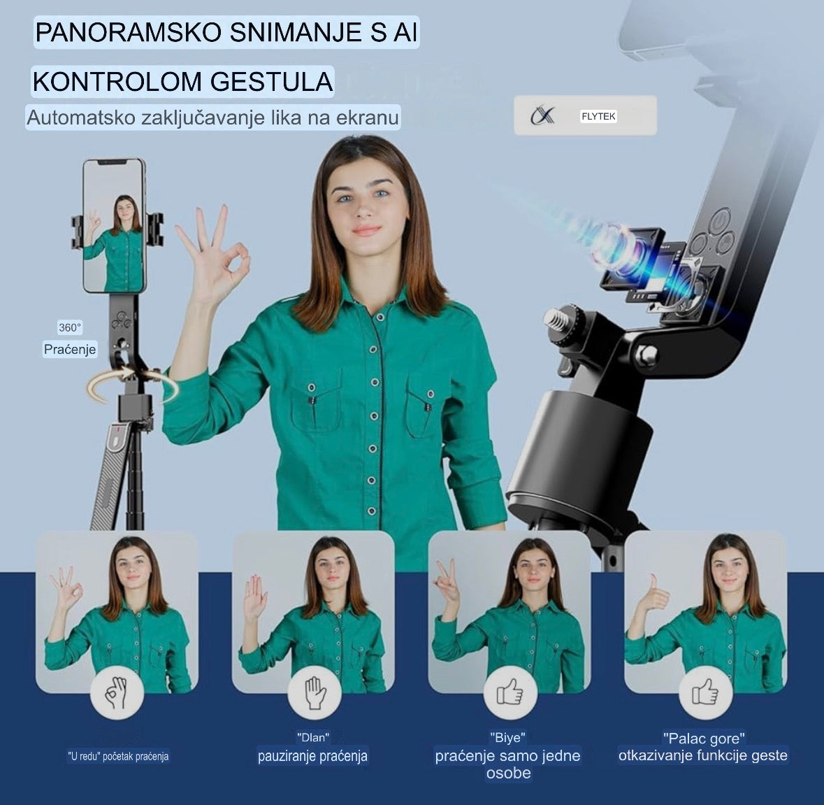 AI Gimbal Stabilizator za Telefon – Profesionalni Tripod Stalak 1.8m, Pametno Praćenje 360° i Bluetooth Daljinski
