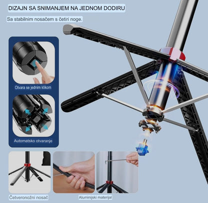 AI Gimbal Stabilizator za Telefon – Profesionalni Tripod Stalak 1.8m, Pametno Praćenje 360° i Bluetooth Daljinski