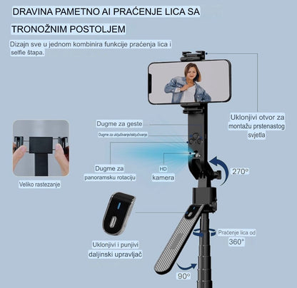 AI Gimbal Stabilizator za Telefon – Profesionalni Tripod Stalak 1.8m, Pametno Praćenje 360° i Bluetooth Daljinski