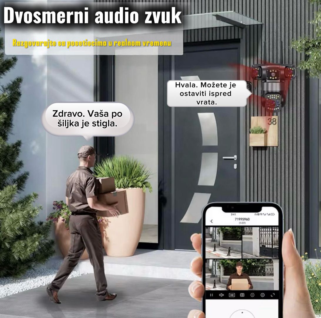 PTZ & WiFi kamera sa 4 sočiva - 3 ekrana, 16MP, praćenje objekta, sirena i noćni mod