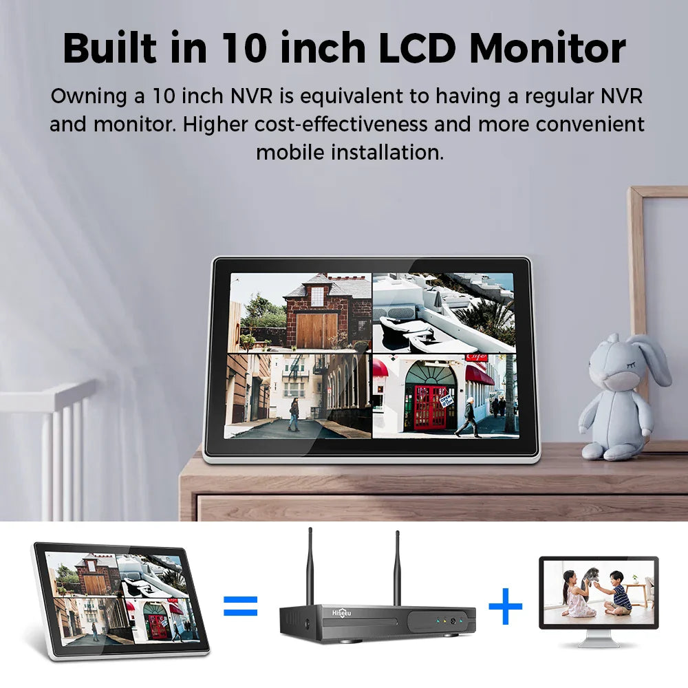 Bežični Video Nadzor Set (4 Kamere + Monitor) - Poseduje HD noćni mod, 10" LCD ekran, automatsko uparivanje i domet do 100m