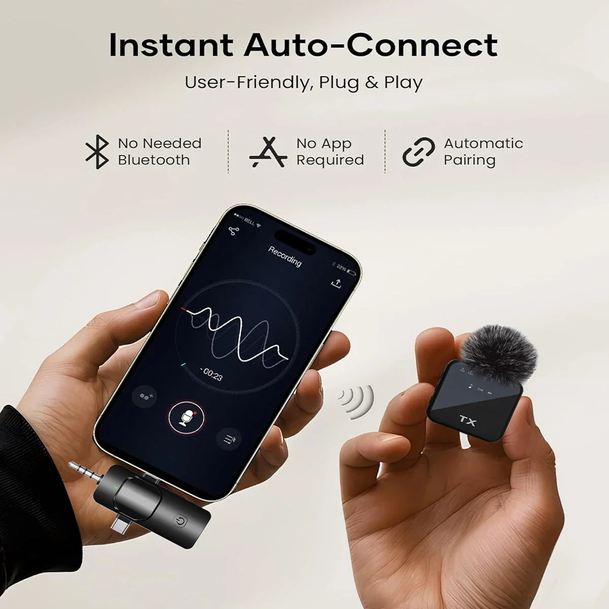 Bežični Mini Mikrofon za Telefon - Poseduje Noise Reduction, Plug & Play tehnologiju, domet 25m i 360° prijem zvuka
