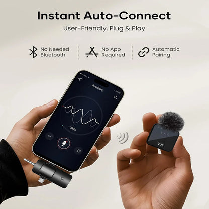 Bežični Mini Mikrofon za Telefon - Poseduje Noise Reduction, Plug & Play tehnologiju, domet 25m i 360° prijem zvuka