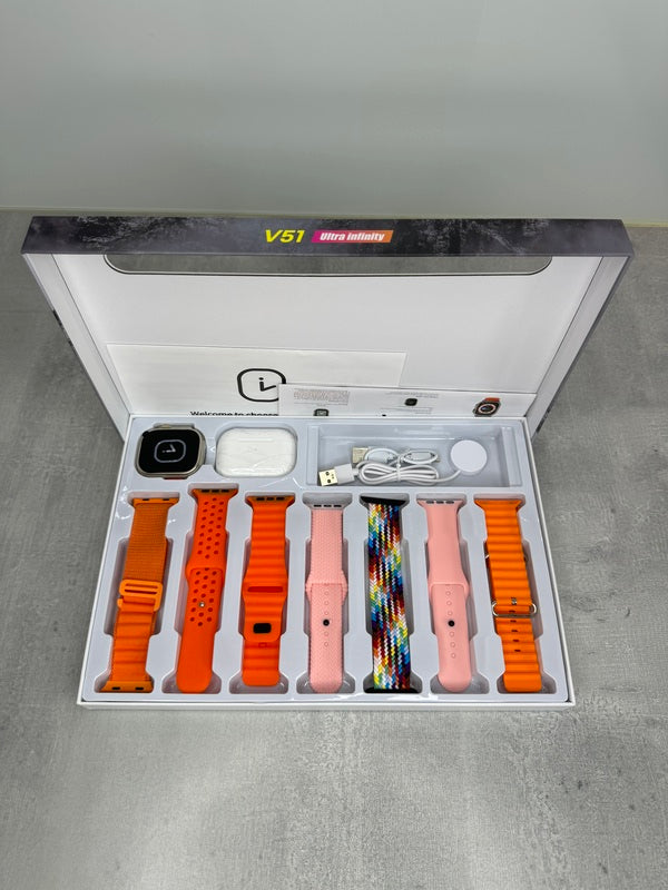 V51 Ultra Infinity SET - Pametan sat, bežične slušalice i 7 različitih narukvica u setu