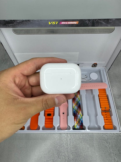 V51 Ultra Infinity SET - Pametan sat, bežične slušalice i 7 različitih narukvica u setu