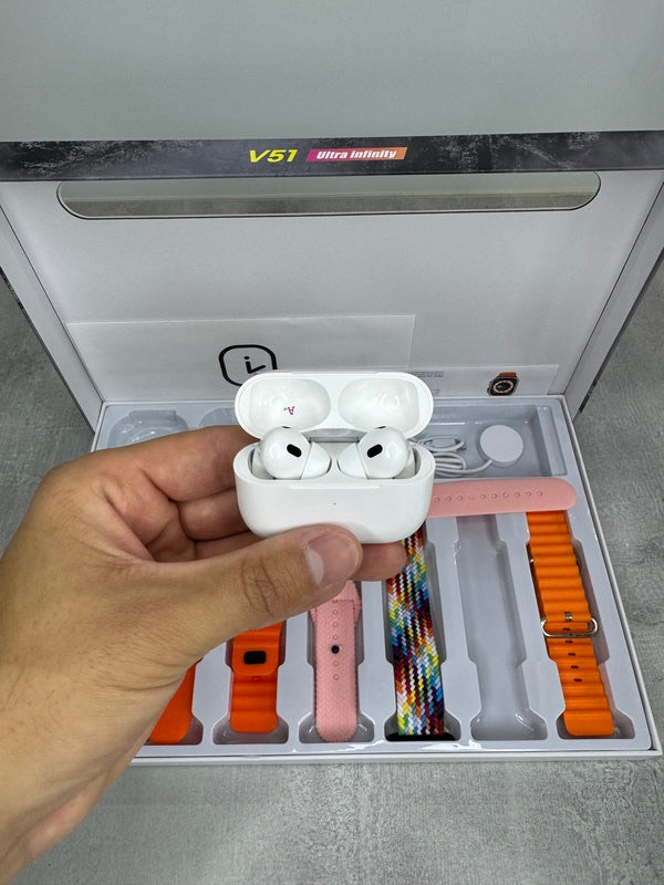 V51 Ultra Infinity SET - Pametan sat, bežične slušalice i 7 različitih narukvica u setu