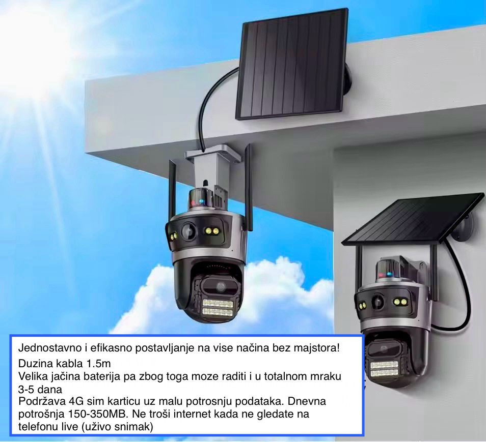 Solarna kamera sa 4G SIM karticom- baterija 15600mAh, radi u potpunom mraku ima ultra noćni vid i praćenje objekta