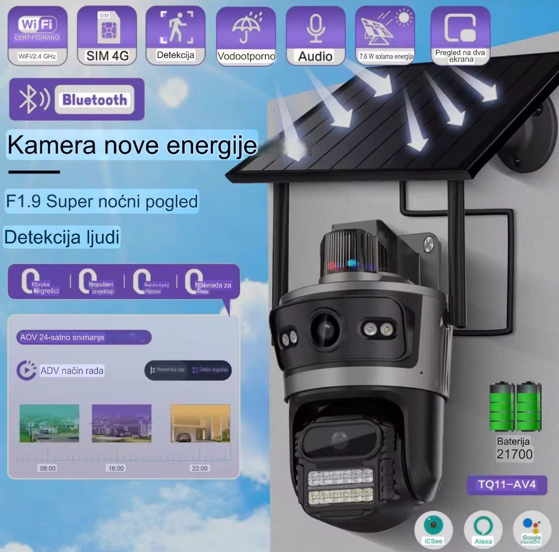 Solarna kamera sa 4G SIM karticom- baterija 15600mAh, radi u potpunom mraku ima ultra noćni vid i praćenje objekta