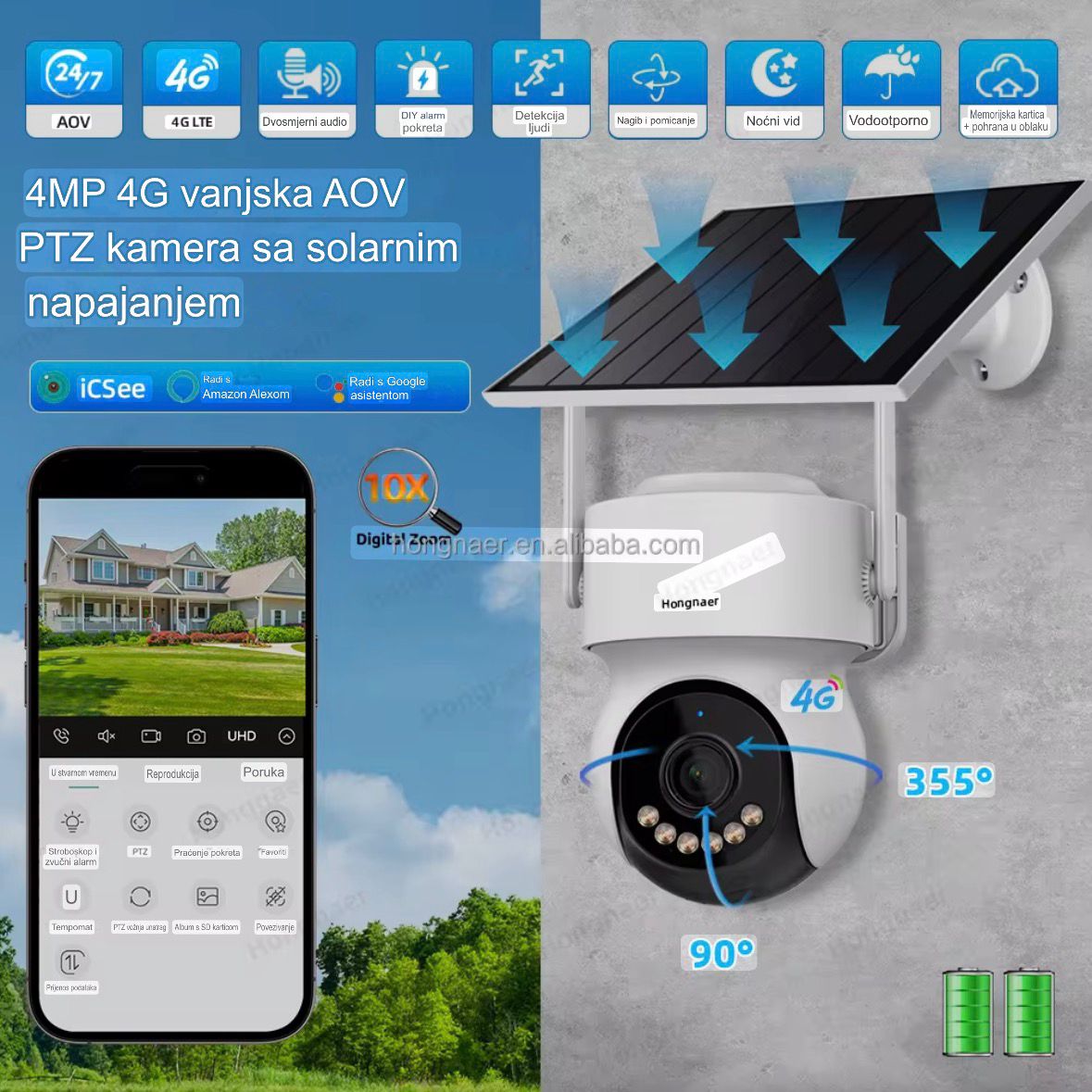 Solarna kamera sa 4G i sim karticom- PTZ 360°, baterija 10000mAh, radi u potpunom mraku ima ultra noćni vid i detekciju pokreta