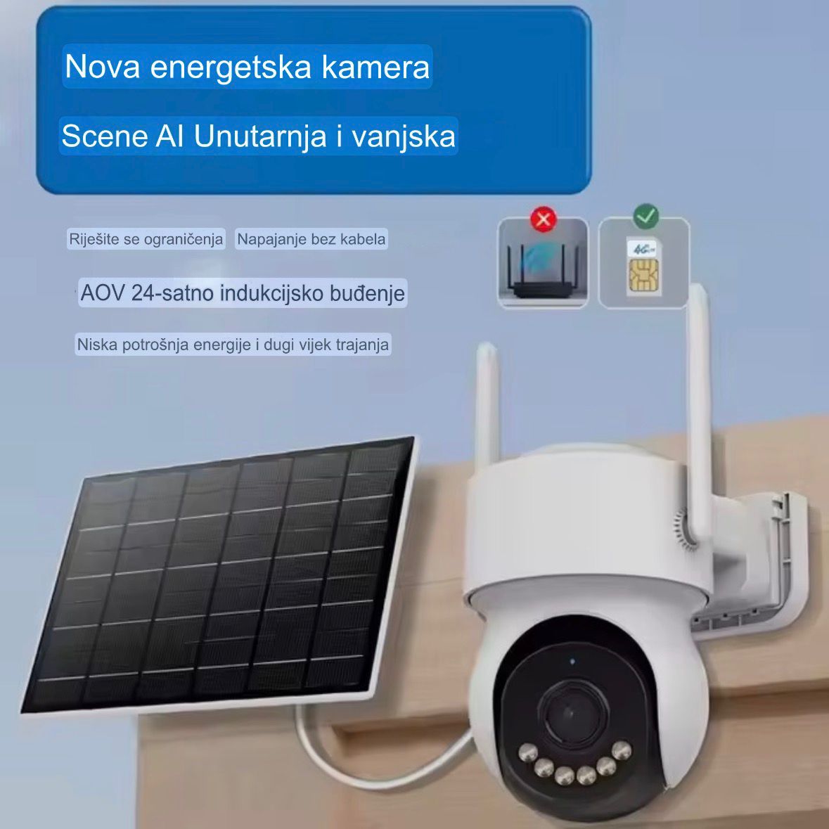 Solarna kamera sa 4G i sim karticom- PTZ 360°, baterija 10000mAh, radi u potpunom mraku ima ultra noćni vid i detekciju pokreta