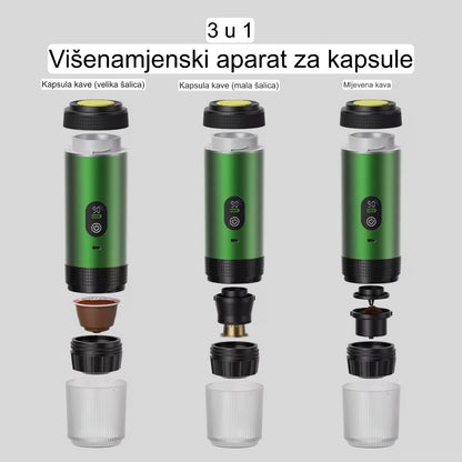 Prenosivi Espresso aparat za kafu - Pritisak od 20 bari, podržava 2 vrste kapsula i mlevenu kafu