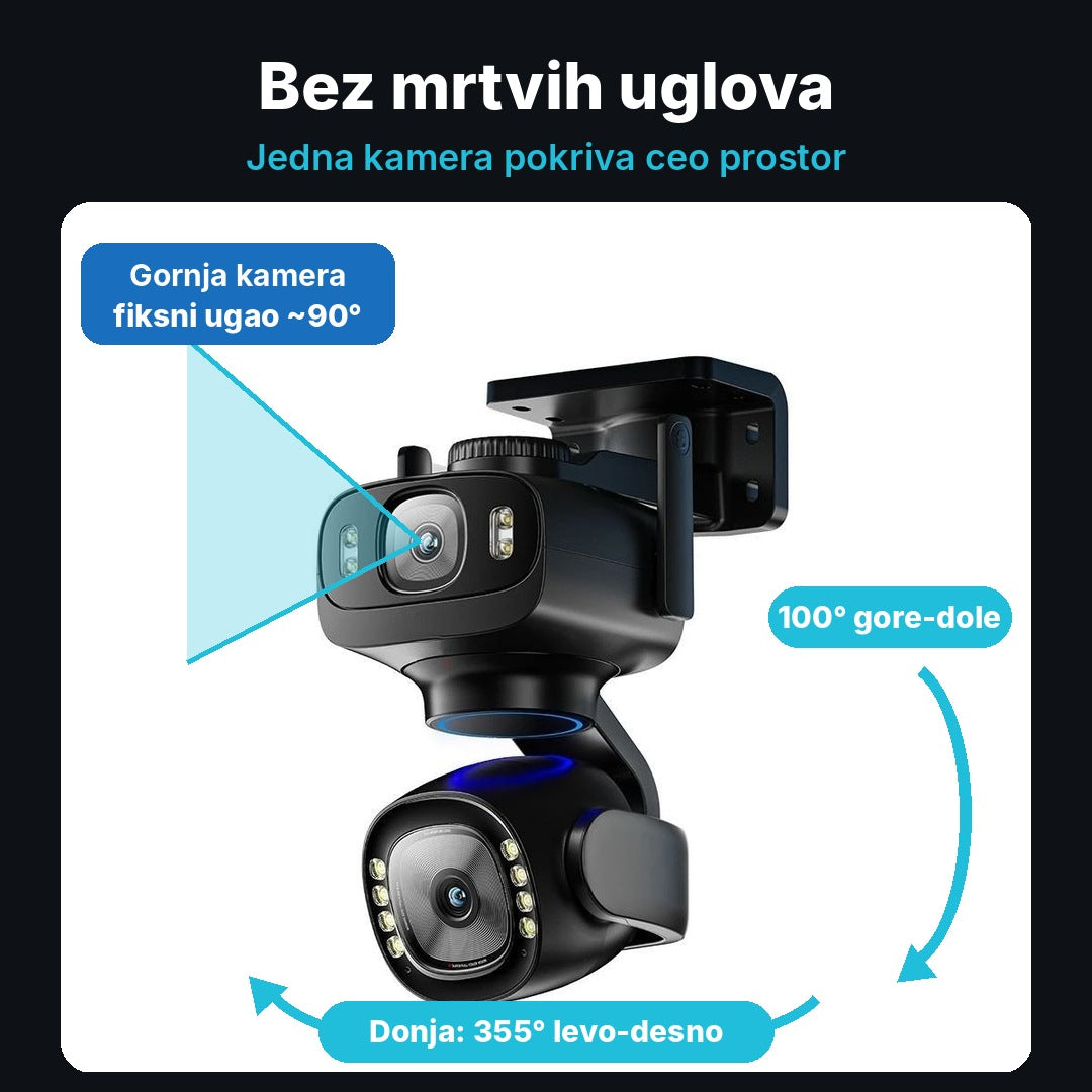 WiFi kamera za video nadzor sa 2 sočiva 12MP – okretanje 355°, sirena i noćni vid