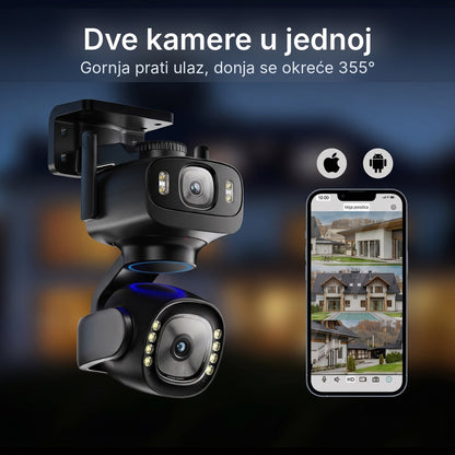 WiFi kamera za video nadzor sa 2 sočiva 12MP – okretanje 355°, sirena i noćni vid