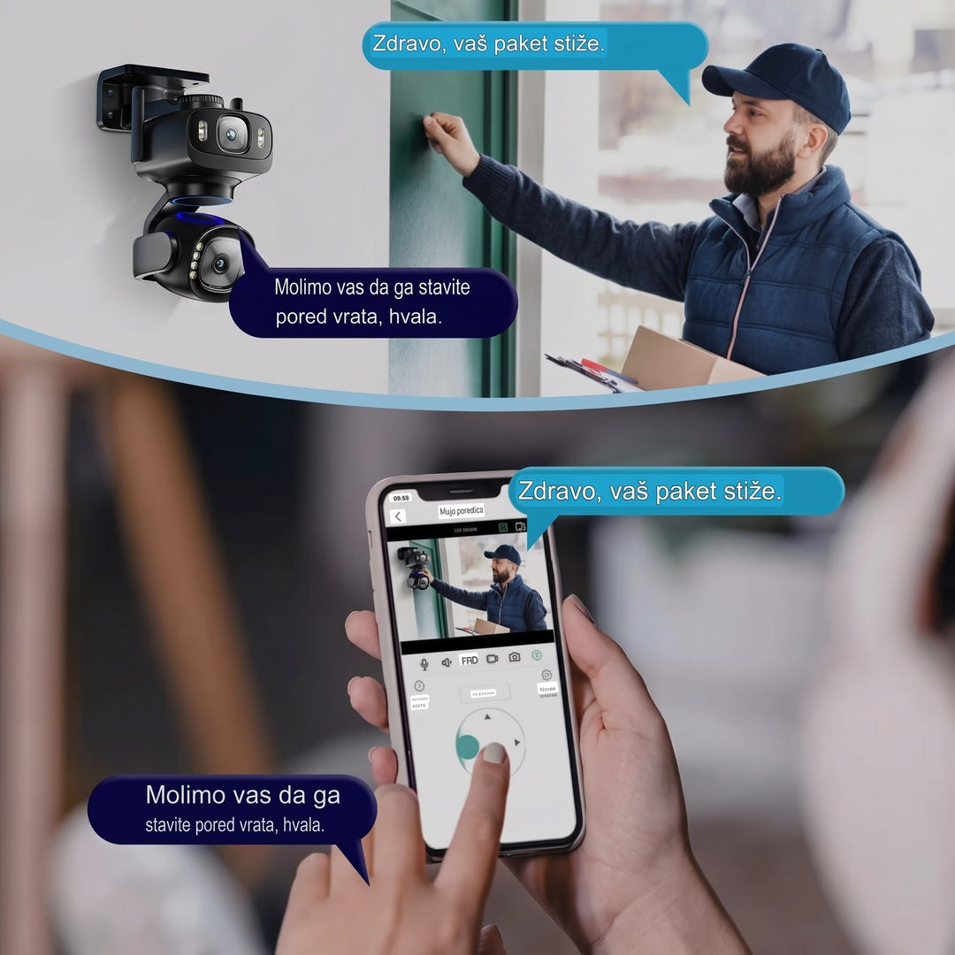 WiFi kamera za video nadzor sa 2 sočiva 12MP – okretanje 355°, sirena i noćni vid