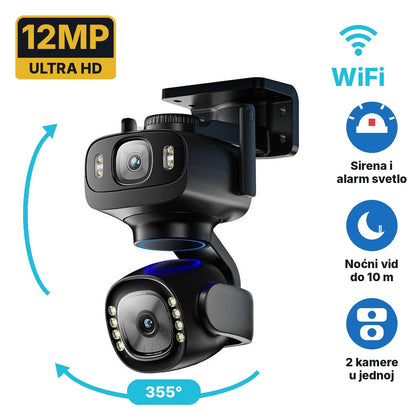 WiFi kamera za video nadzor sa 2 sočiva 12MP – okretanje 355°, sirena i noćni vid