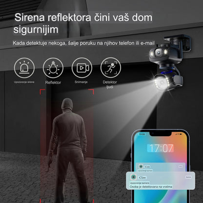 WiFi kamera za video nadzor sa 2 sočiva 12MP – okretanje 355°, sirena i noćni vid